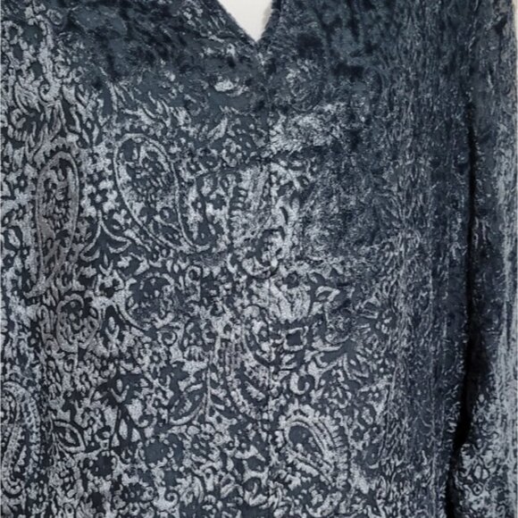 Garnet Hill Split Neck Sheer Burnout Velvet Paisley Dress - Picture 3 of 4